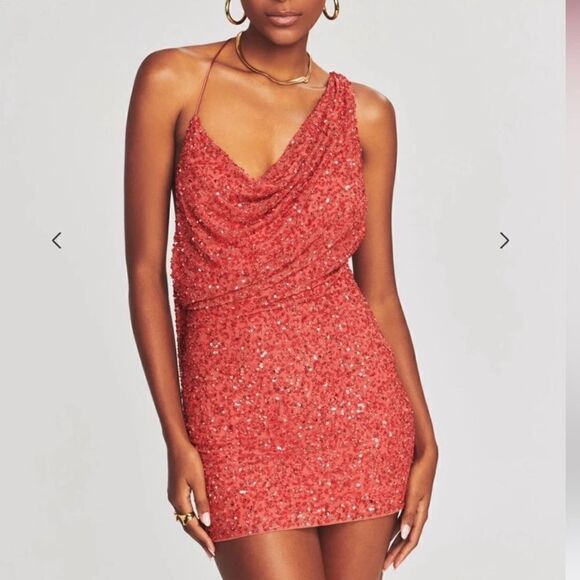 NWT Retrofete Esme Embellished Sequin Draped Mini Dress in Calypso Coral XL - Picture 11 of 13